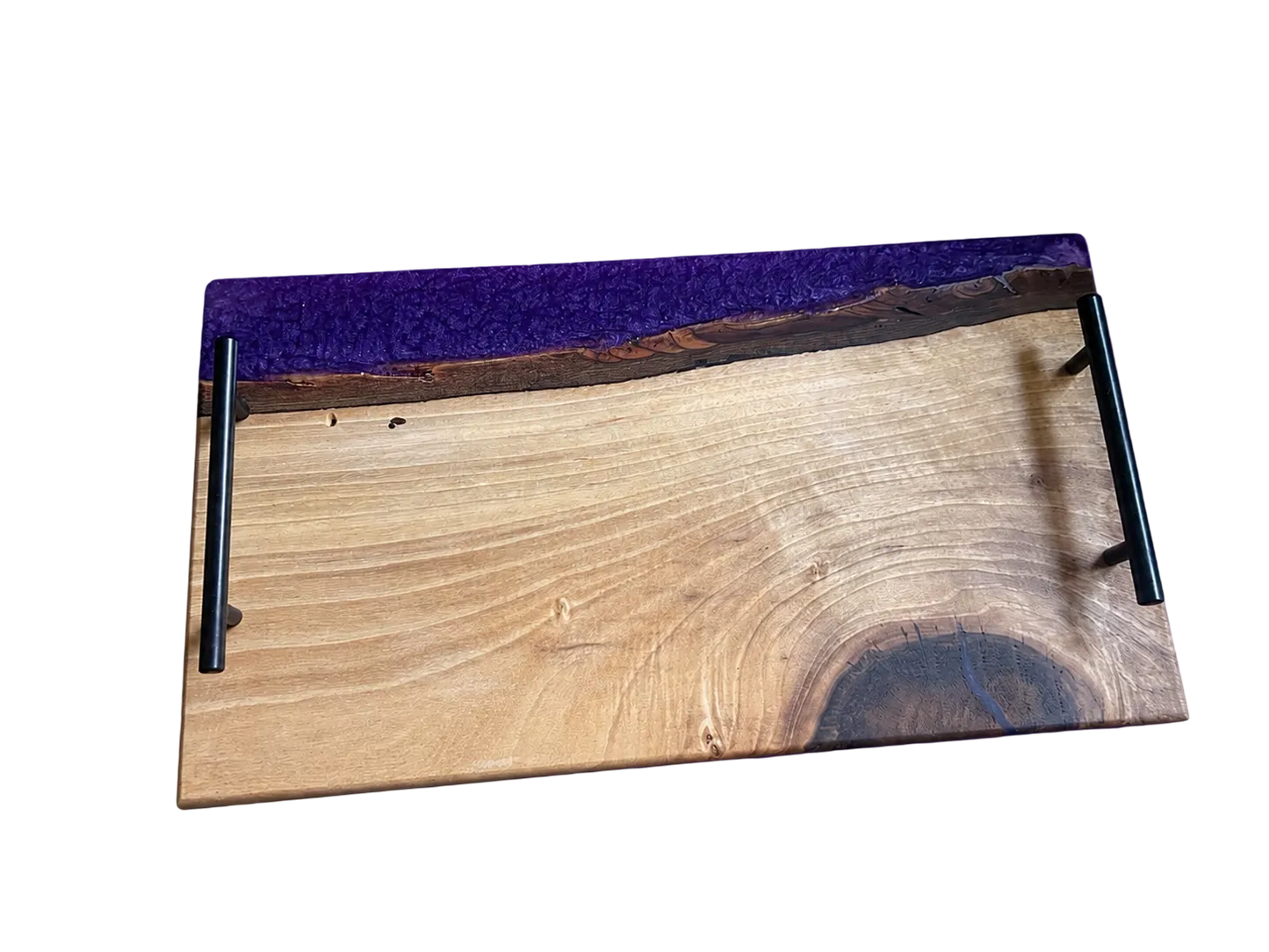 Plateau de service artisanal en bois et résine violette