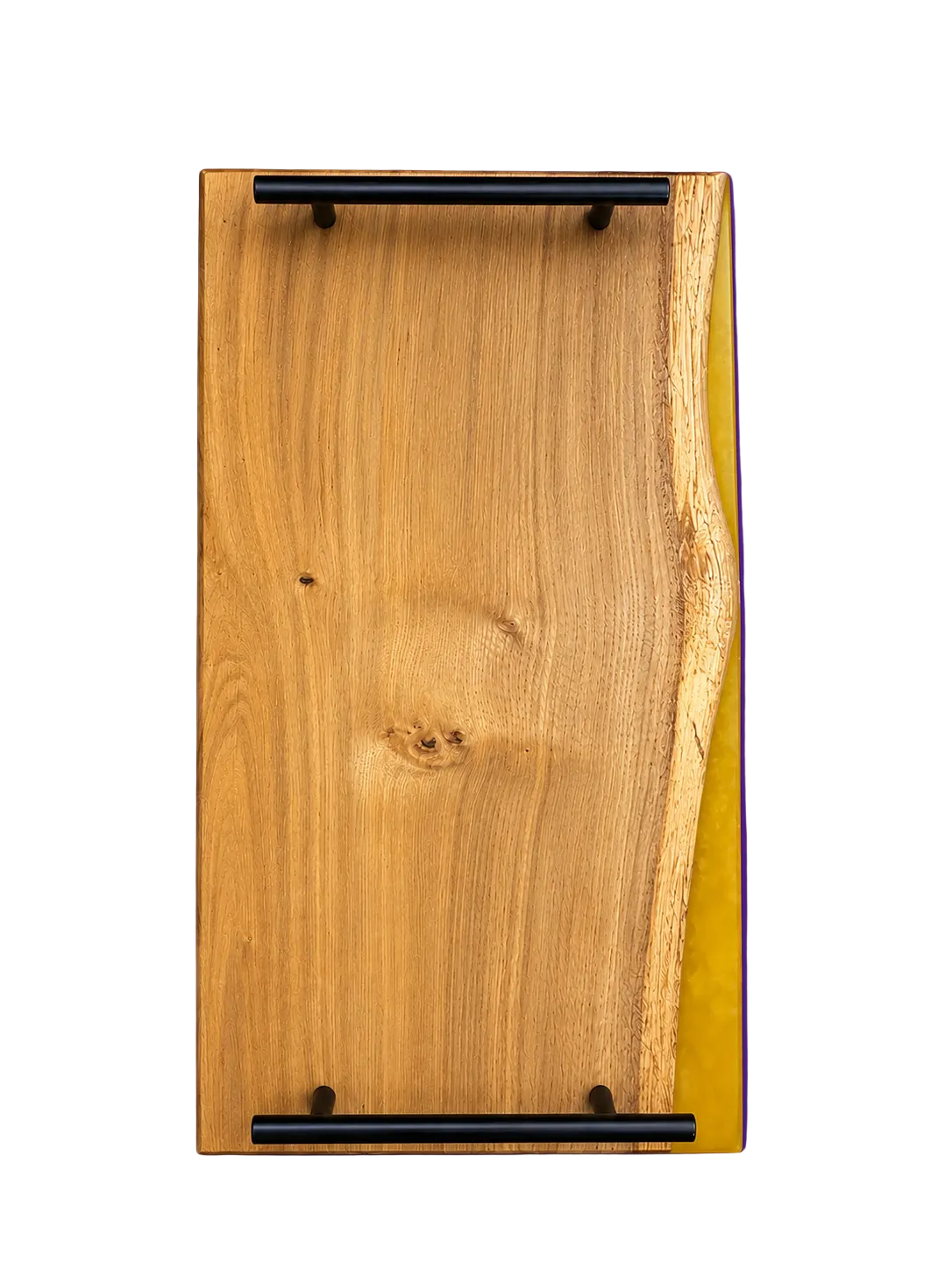 Plateau de service artisanal en bois et résine jaune