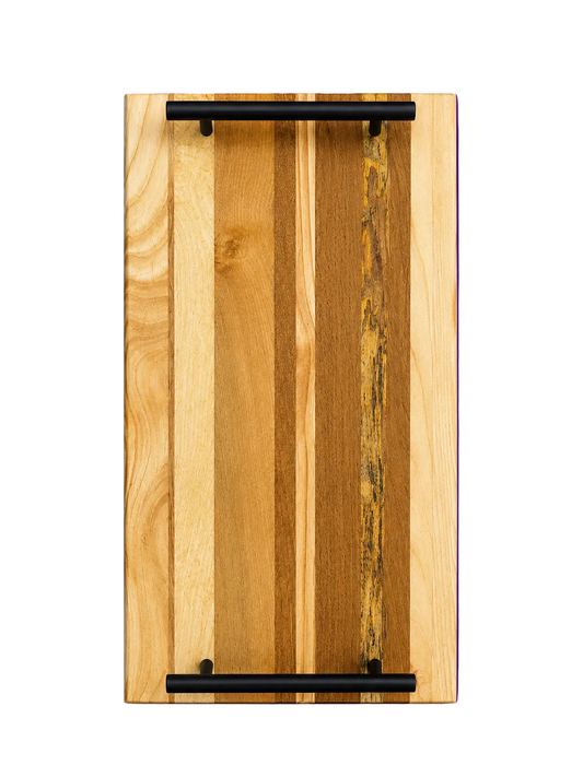 Plateau de service artisanal en bois multiesseences
